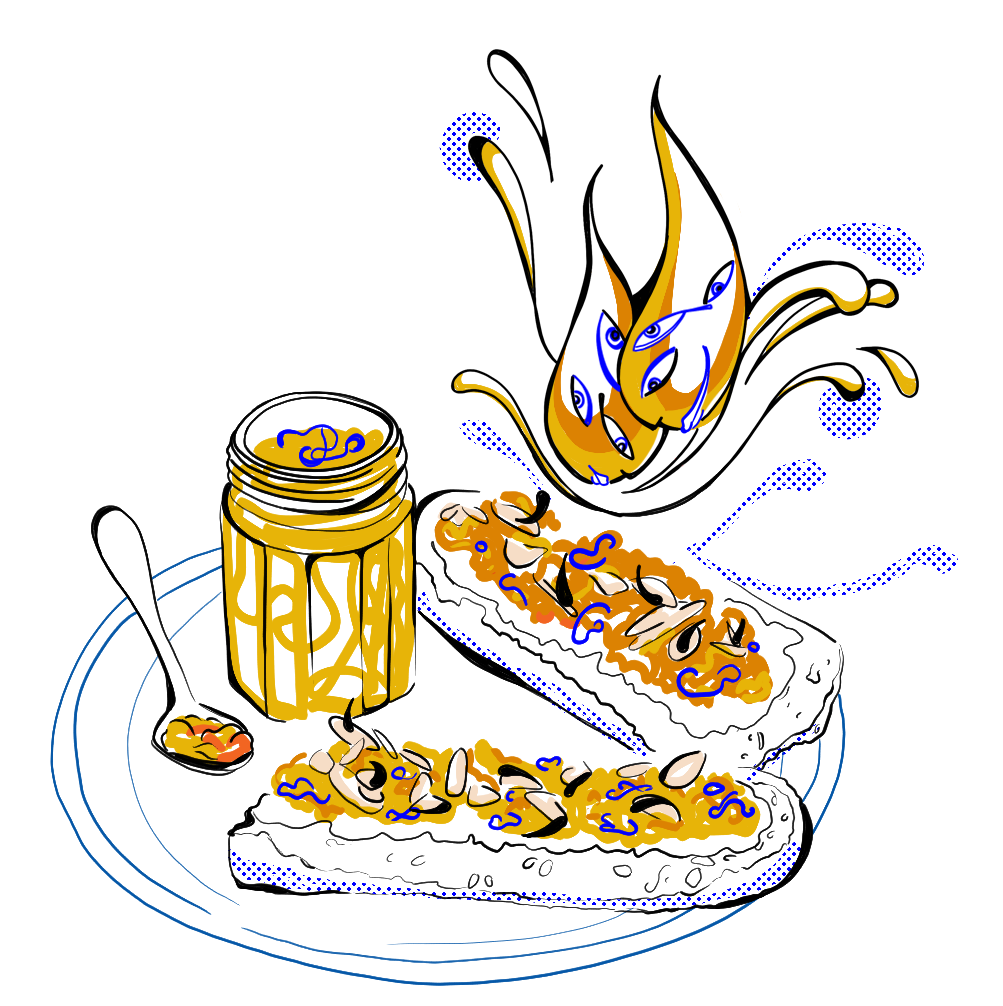 tartine avec des gouttes qui tombent