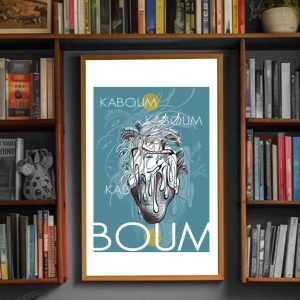 Kaboum Bleu mis en scène dans une bibliothèque