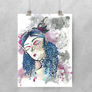 Visage Bleu mis en scène avec fleur derrière