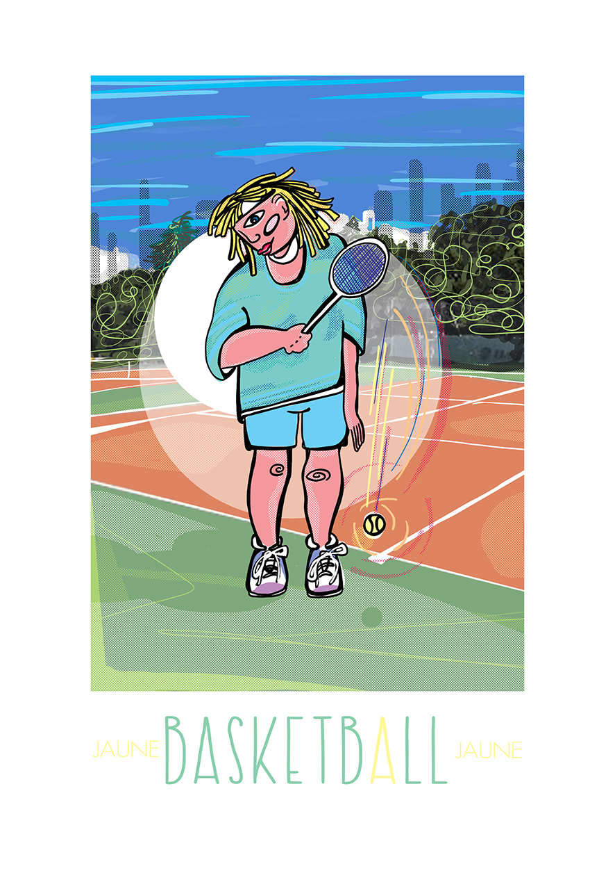 Basketball Jaune , en fait c'est une personne qui fait du tennis illustration,sans décor